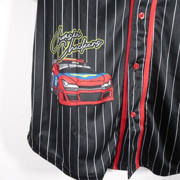 Nascar Racing Team Shirt Men's Size S Black Pinstripe Button Up Baseball Jersey - Picture 3 of 11